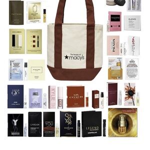 Macy's Cream and Brown Beauty Tote with Samples